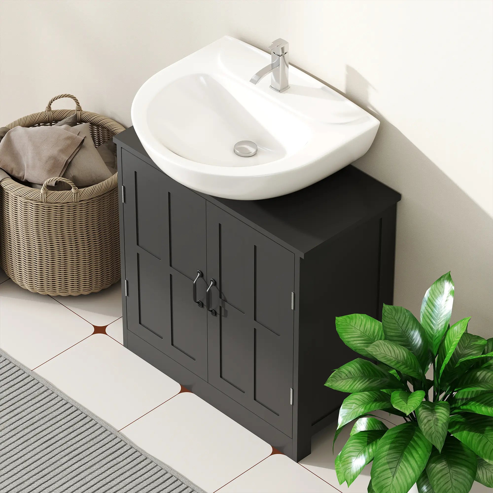 Pedestal Under Sink Vanity Cabinet, Double Doors, Adjustable Shelf, Black Sink Cabinets at Gallery Canada