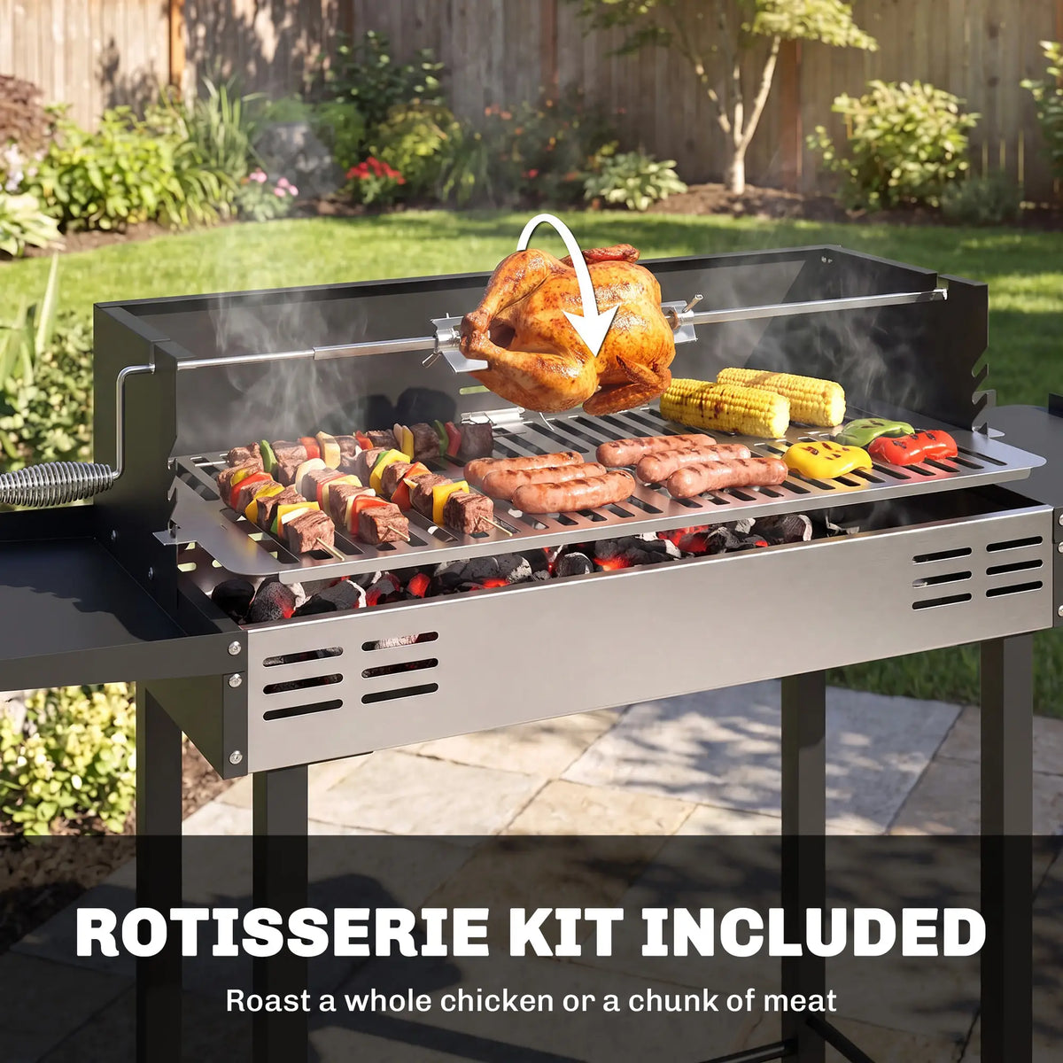 Charcoal Rotisserie Grill, 3-Level Grate, Storage Shelves, Stainless Steel Charcoal BBQ Grils at Gallery Canada