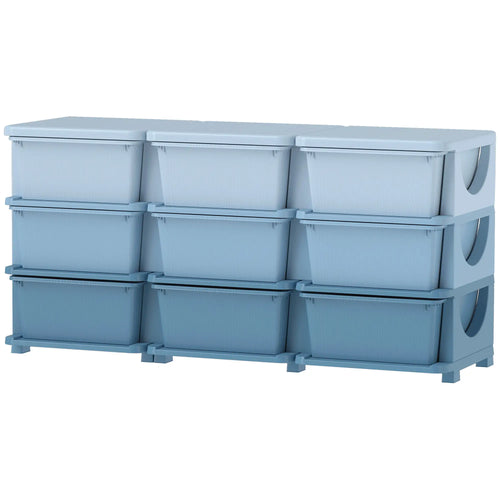 3 Tier Kids Toy Organizer, 9 Plastic Drawers, Blue