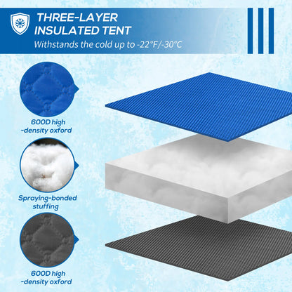 4 Person Insulated Ice Fishing Shelter, Pop-Up Tent with Carry Bag, Two Doors, Blue Ice Fishing Tents at Gallery Canada