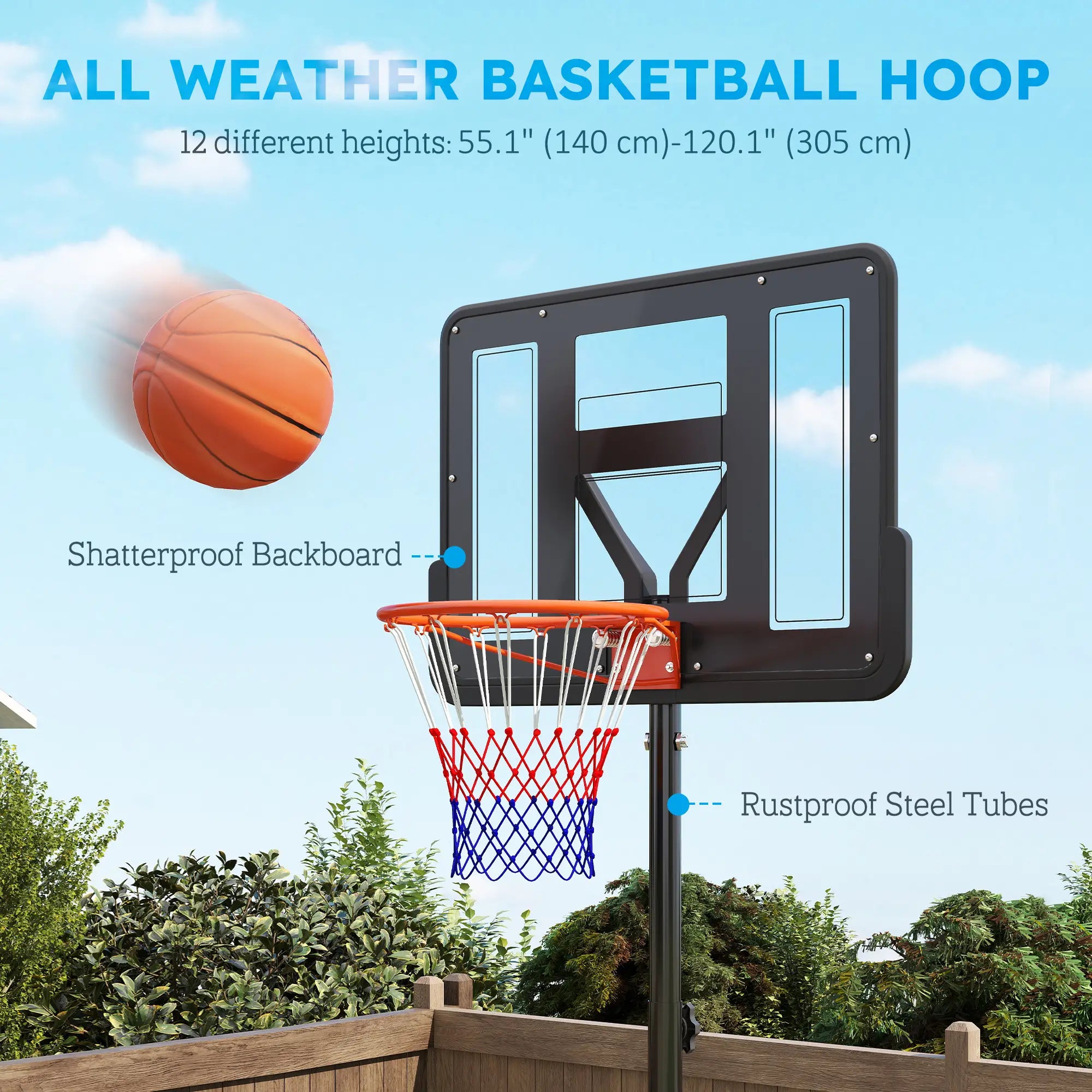 Portable Basketball Hoop, 4.6-10ft with Wheels, 43
