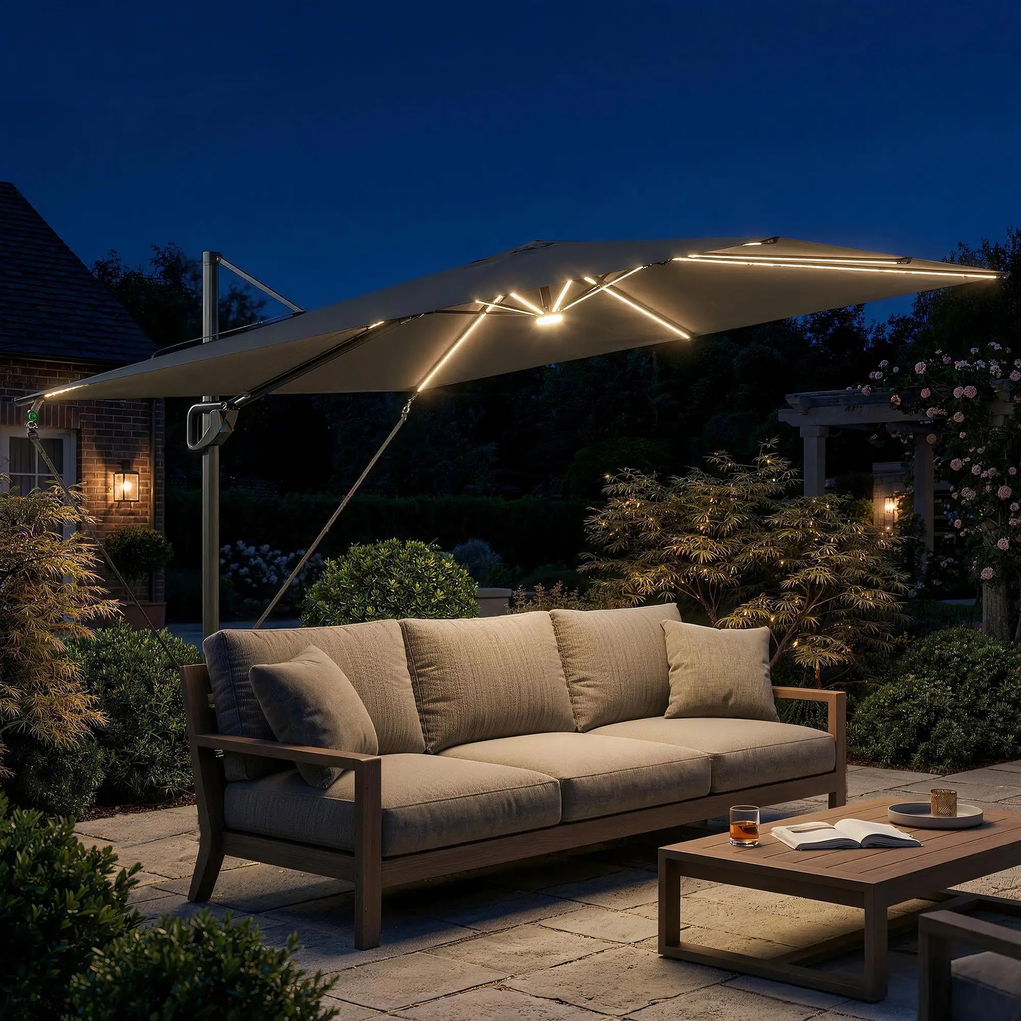 10 x 9.7 Ft Offset Cantilever Patio Umbrella With Lights, Dark Grey Offset Cantilever Umbrellas at Gallery Canada