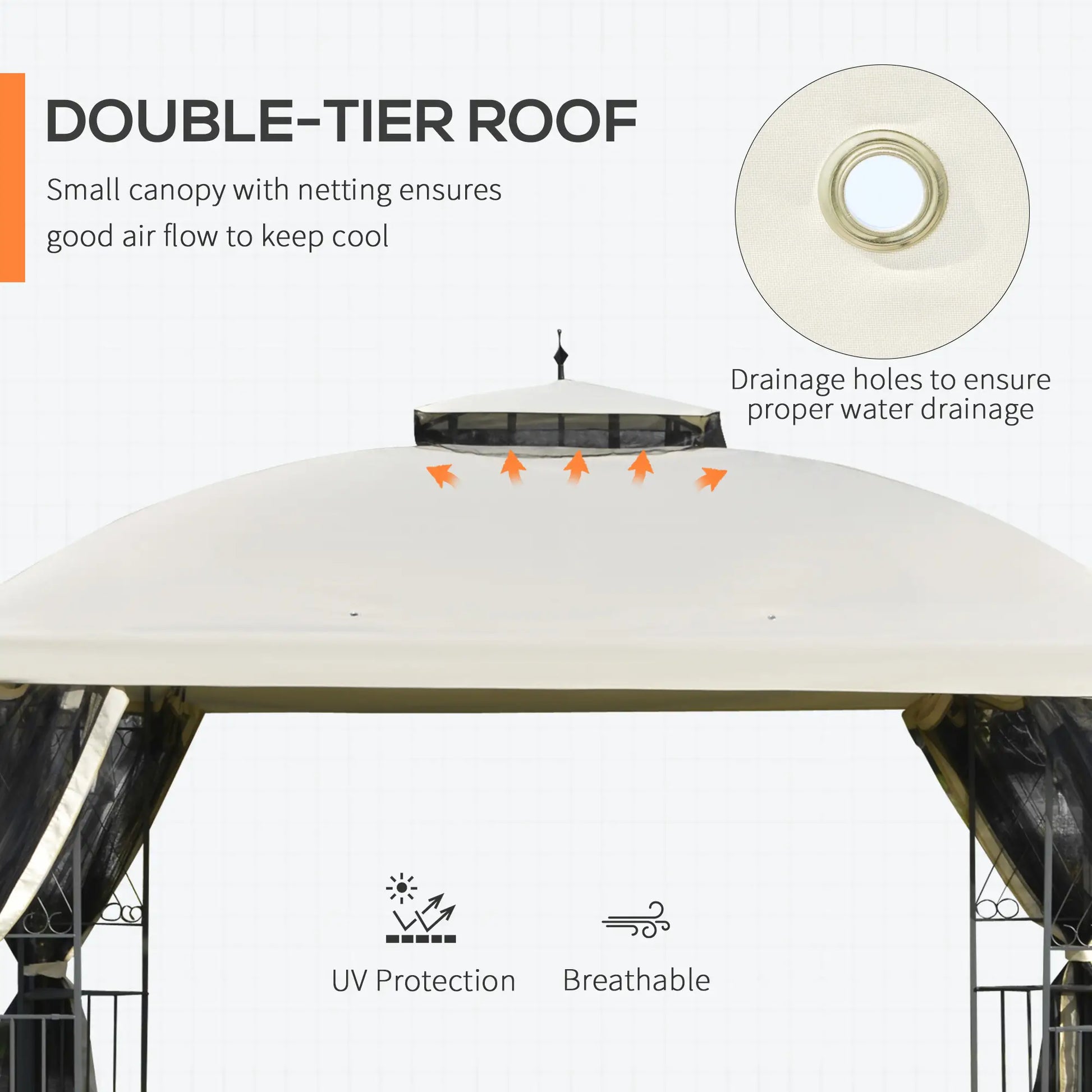 12' x 10' Outdoor Gazebo, Double Tier Roof, Removable Mesh, Beige Gazebos at Gallery Canada