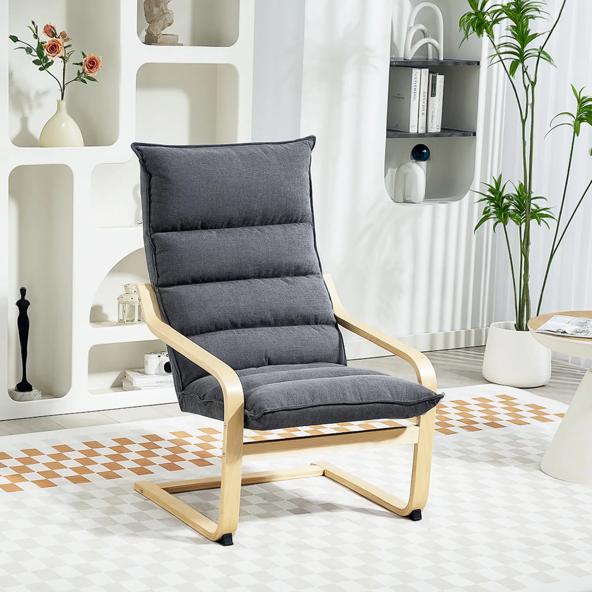 Birch Wood Fabric Modern Armchair, Accent Chair, Grey Accent Chairs at Gallery Canada