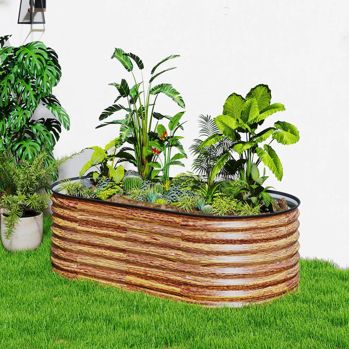 Galvanized Raised Garden Bed, 5 x 2.5 x 2 ft, Brown Wood Effect, Brown Galvanized Planter Boxes at Gallery Canada
