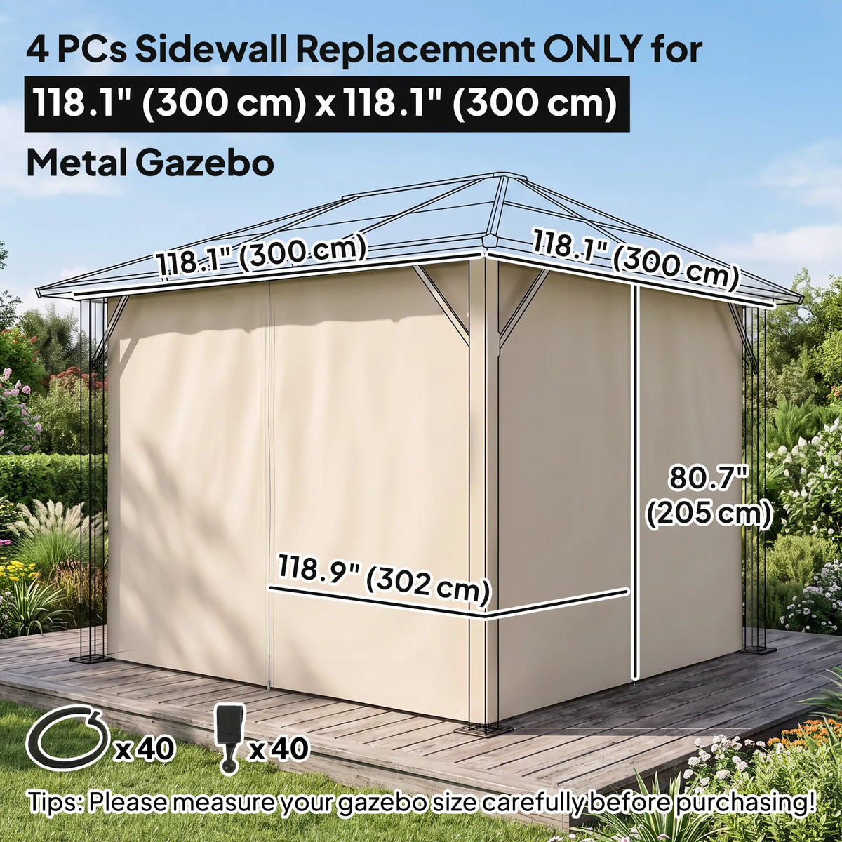10' x 10' Gazebo Sidewall Set, 4 Panels, Hooks Included, Beige Gazebo Sidewalls at Gallery Canada
