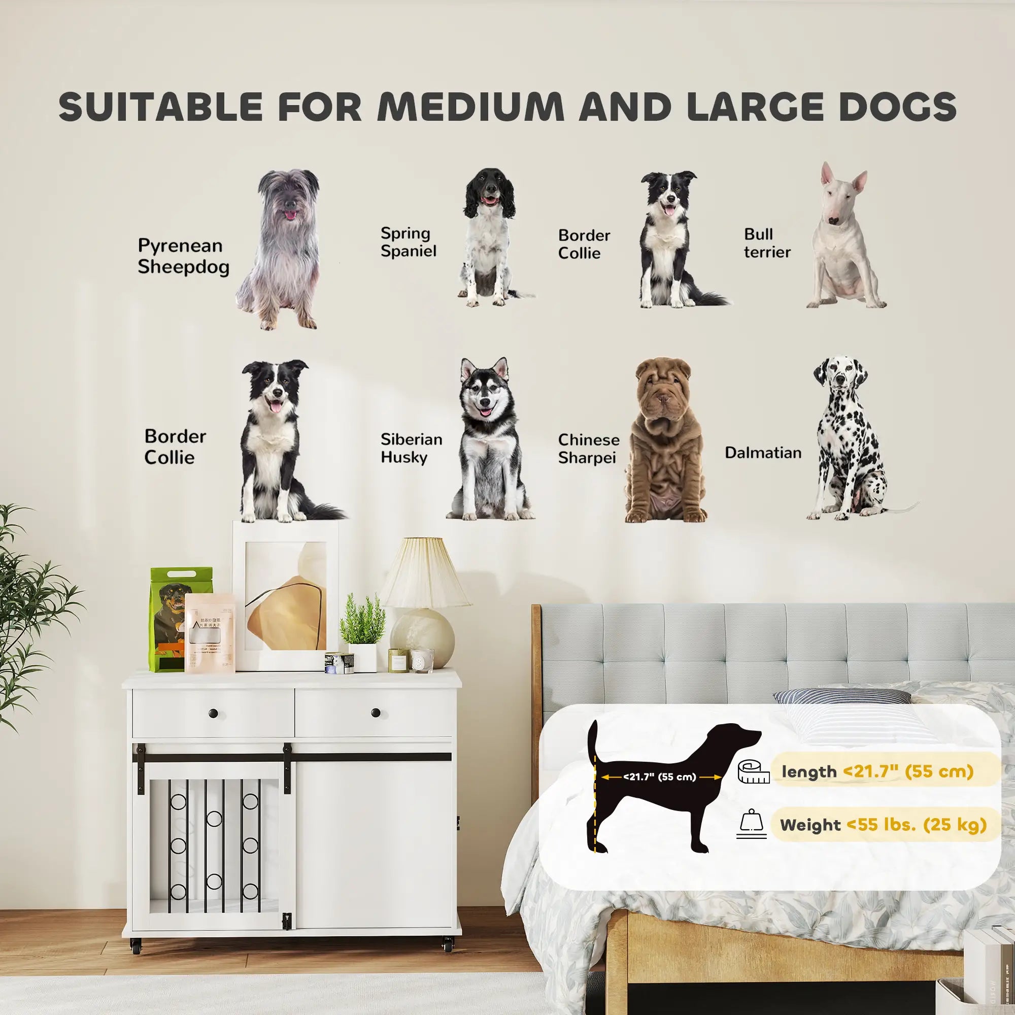 39 Inch Dog Crate Furniture, Indoor Kennel with Drawers, Wheels, Oak Dog Cages & Crates at Gallery Canada