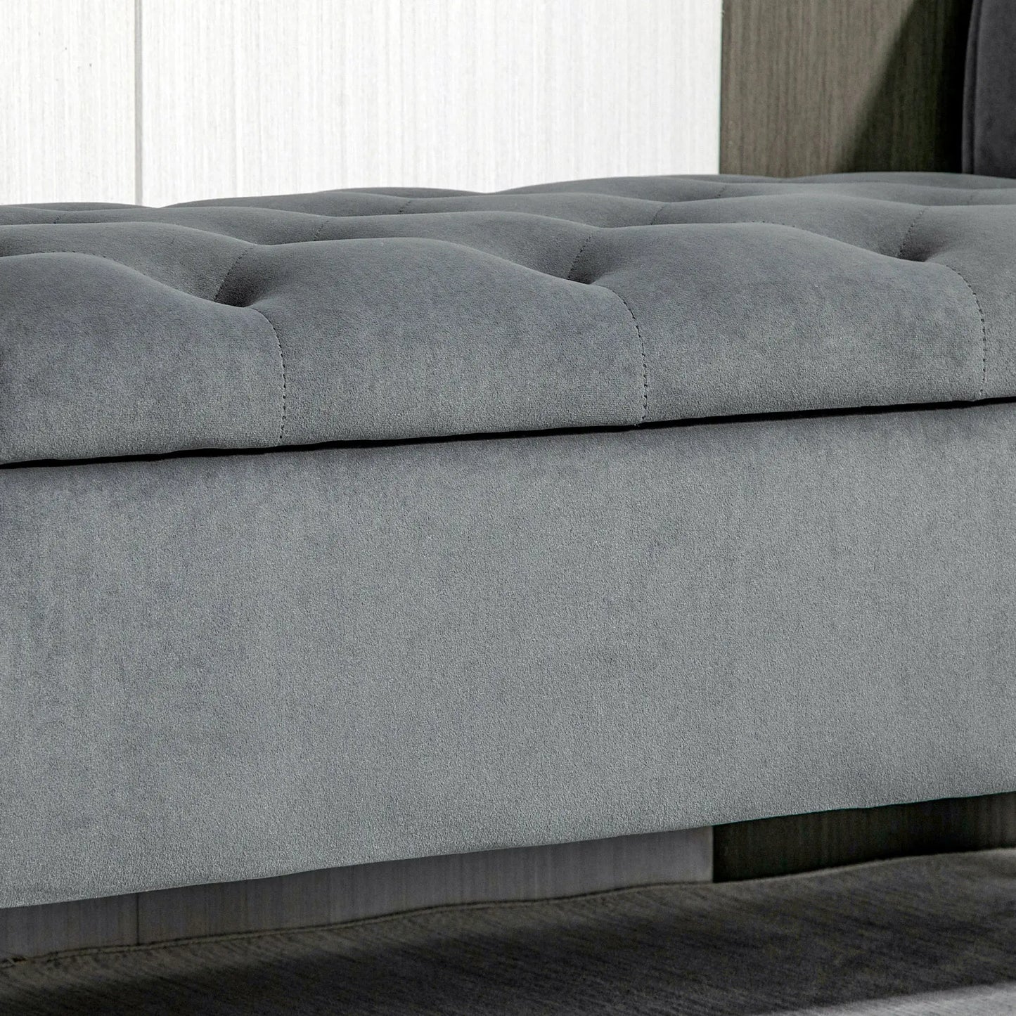 Button Tufted Storage Ottoman Bench, 70 Inches, Grey Storage Ottomans & Benches at Gallery Canada