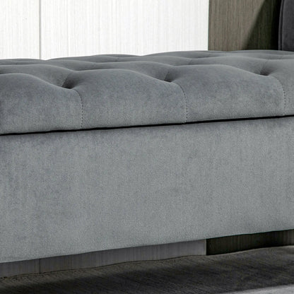 Button Tufted Storage Ottoman Bench, 70 Inches, Grey Storage Ottomans & Benches at Gallery Canada