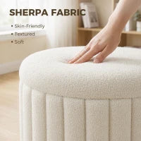 Table basse ronde, rangement dissimulé, polaire sherpa, couvercle réversible, blanc crème, blanc crème