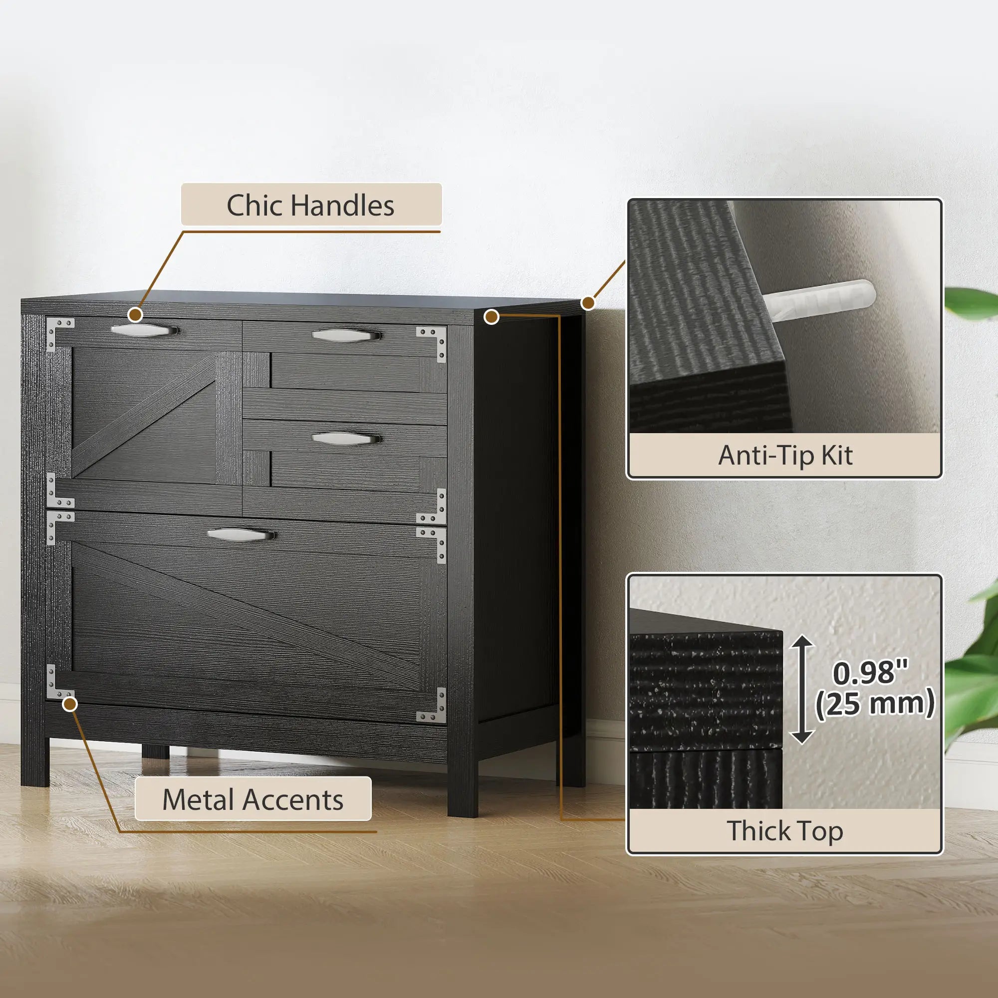 Lateral Filing Cabinet, 4 Drawers, Fits Letter/A4/Legal Files, Black Wood Grain, Black Office Cabinets & Cupboards at Gallery Canada