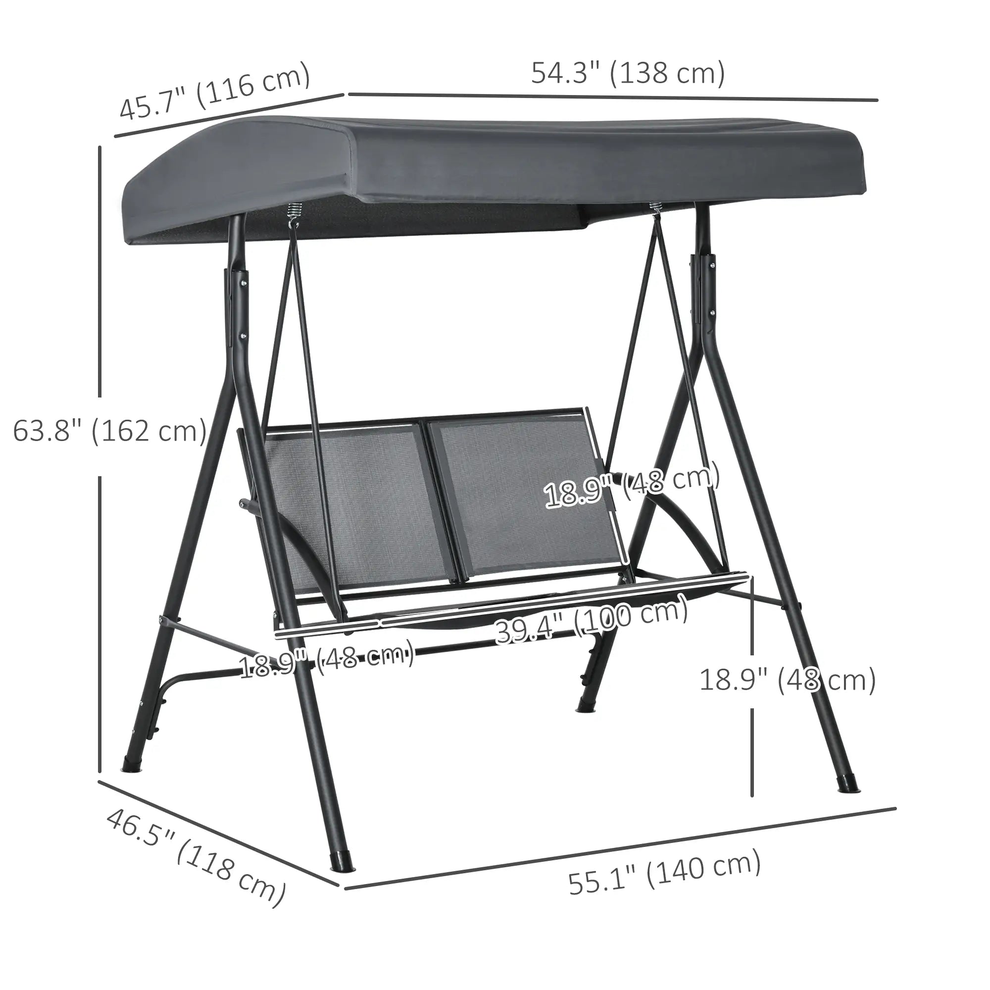 2-Seat Patio Swing Chair, Outdoor Porch Glider With Canopy, Dark Grey Porch Swings with Canopy at Gallery Canada