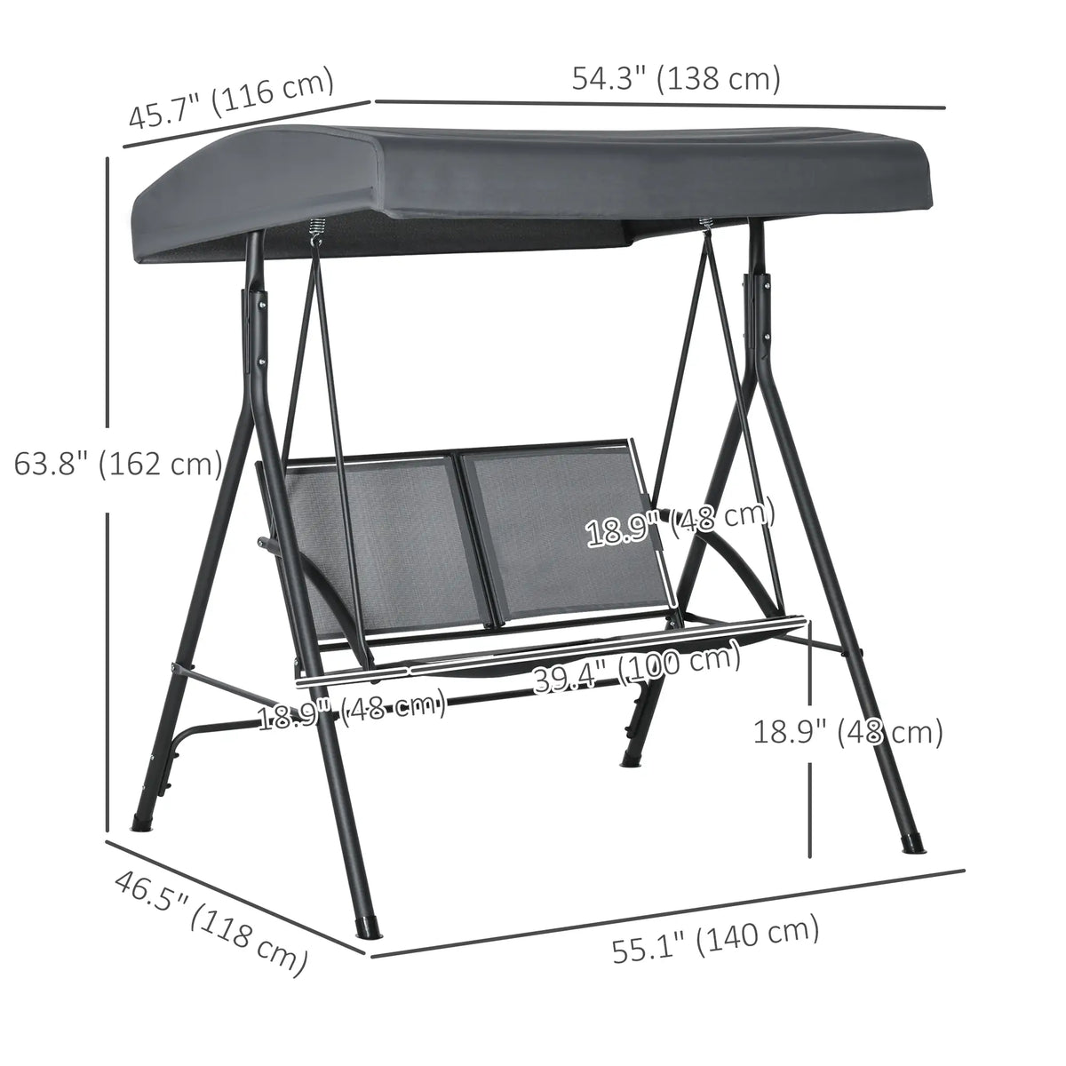 2-Seat Patio Swing Chair, Outdoor Porch Glider With Canopy, Dark Grey Porch Swings with Canopy at Gallery Canada