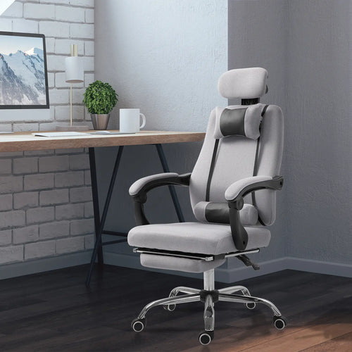 Ergonomic High Back Office Chair, Footrest, Lumbar Support, Grey