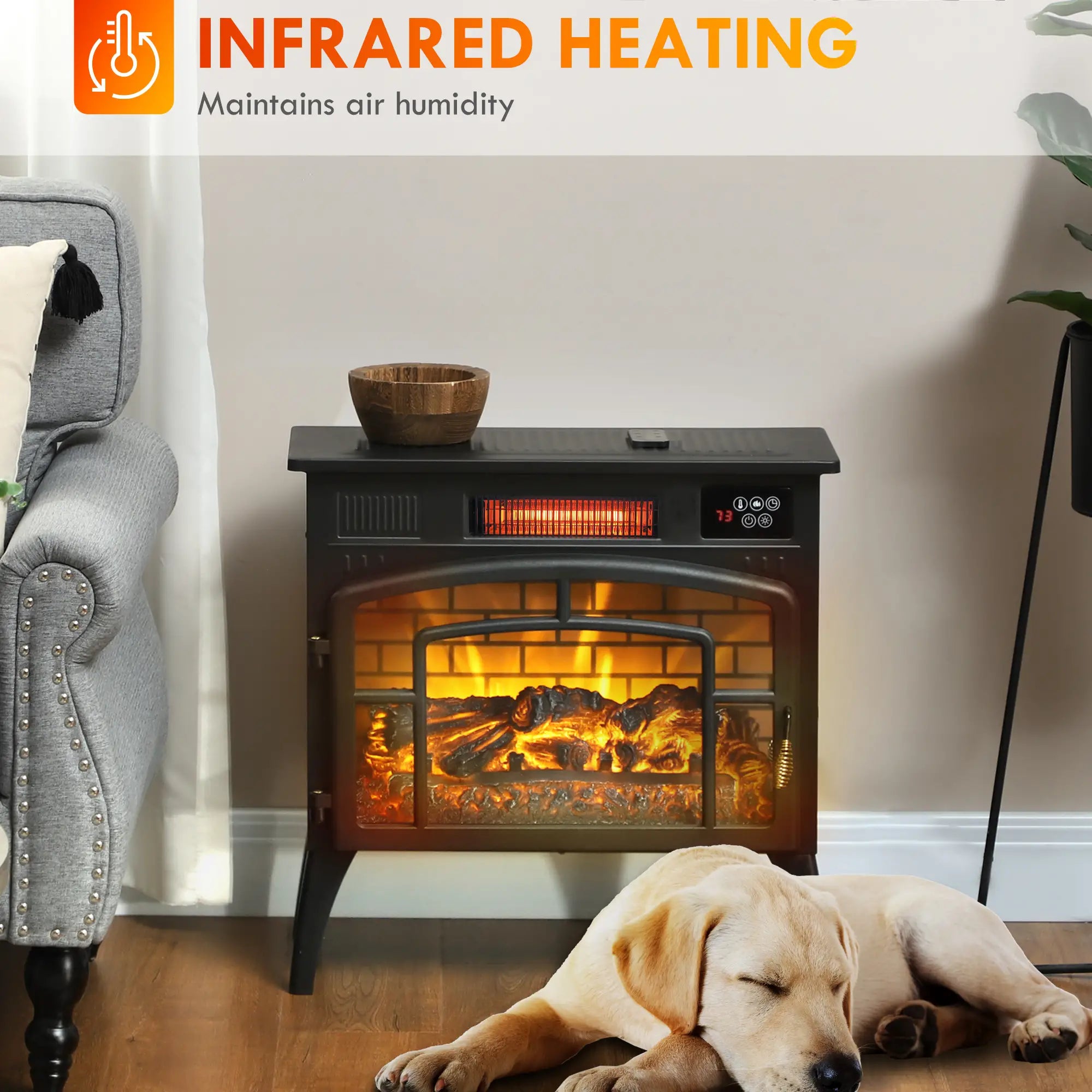 Electric Fireplace Stove, Infrared Heater, Realistic Flame, Adjustable, 1500W, Black Electric Fireplaces at Gallery Canada