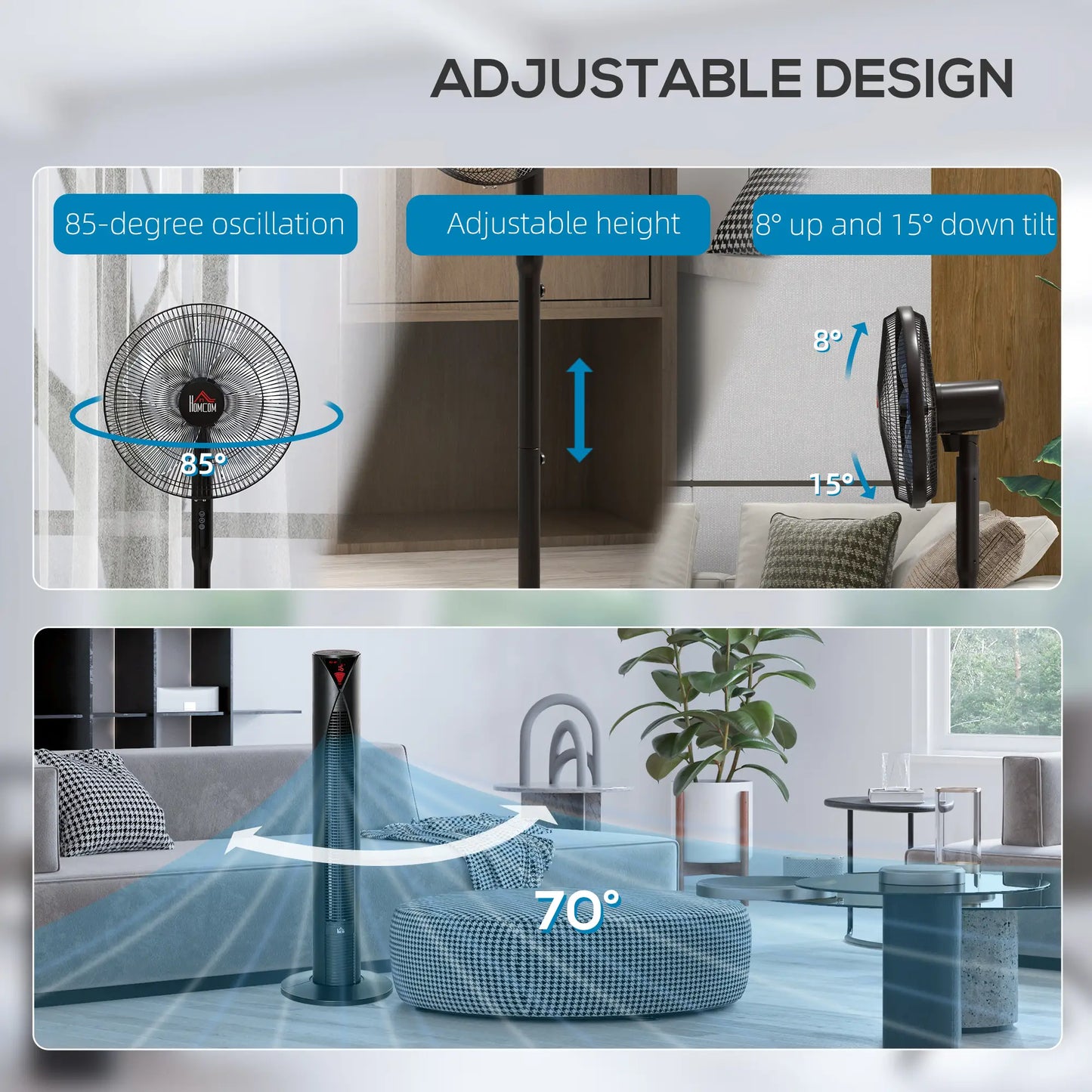 16" Tower and Pedestal Fan Set, Remote Control, Adjustable Height, Black Tower Fans at Gallery Canada