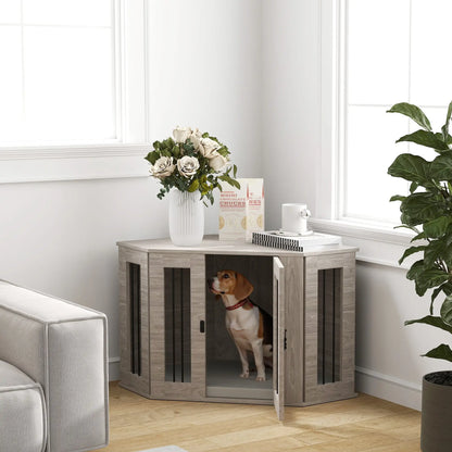 Dog Crate Furniture with Cushion, 41 Inch, Corner Design End Table, Grey Houses, Kennels & Pens at Gallery Canada
