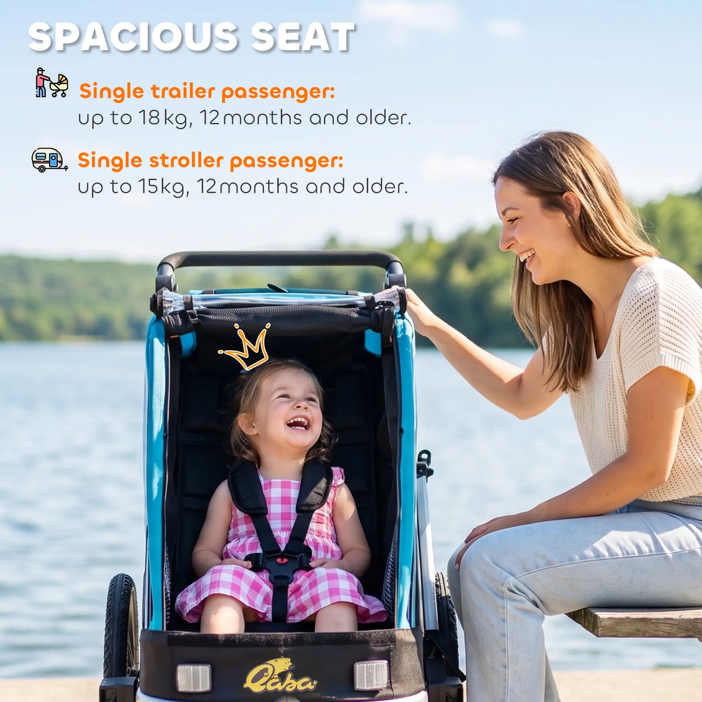 3-in-1 Bike Trailer for Kids, Baby Stroller and Jogger, Foldable Child Bicycle Trailer with Reclining Seat, Blue Kids Bike Trailers at Gallery Canada