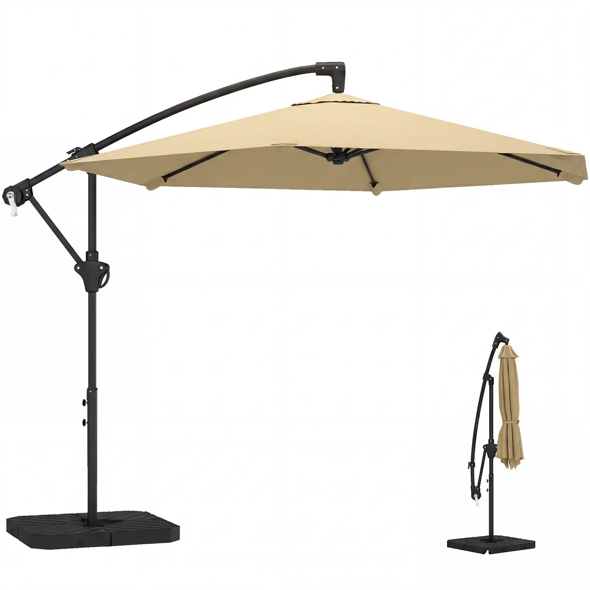 9.7 ft Offset Patio Umbrella, Water/Sand Fillable Weights, Khaki Offset Cantilever Umbrellas at Gallery Canada