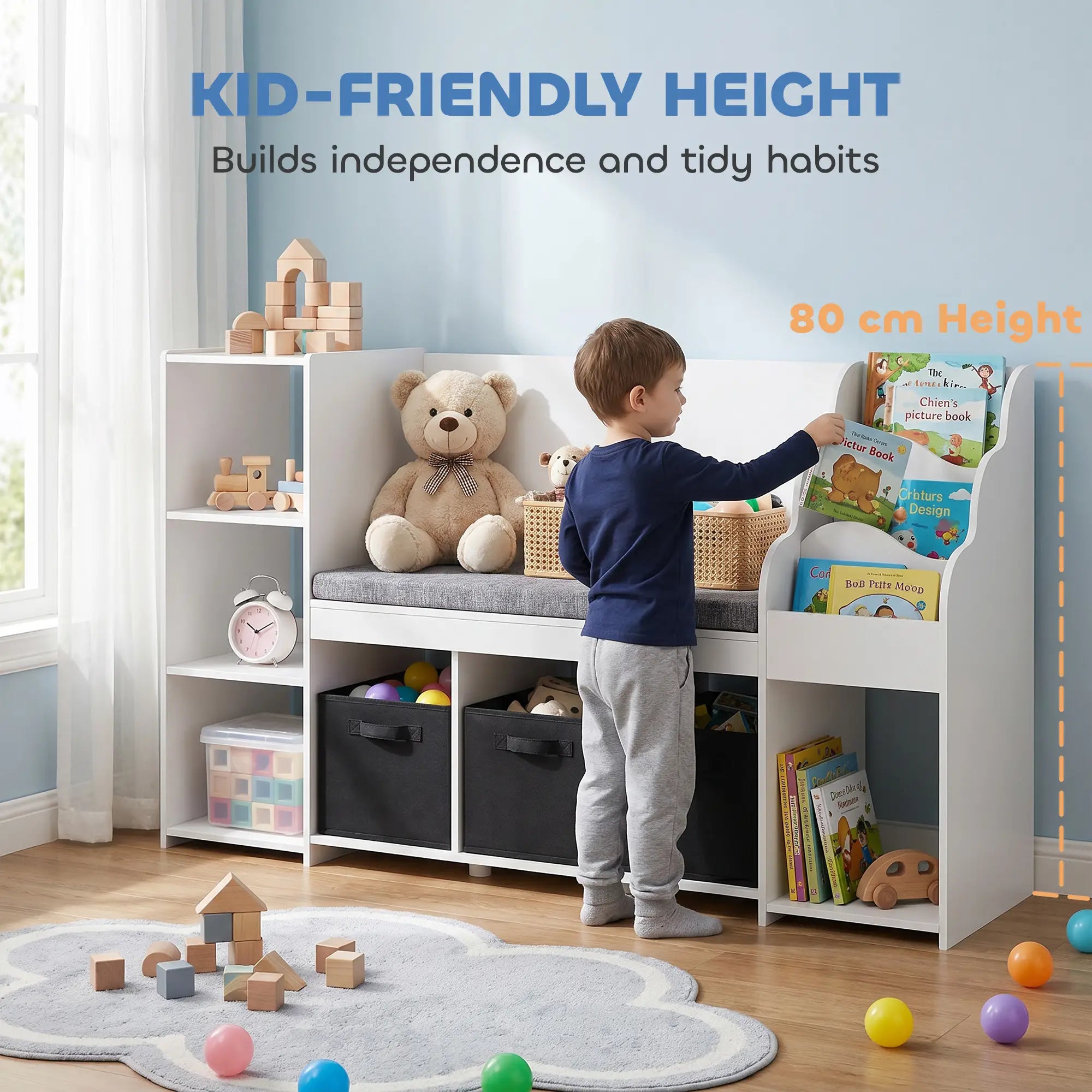 Kids Storage Shelf With Reading Nook, Toy Organizer, 3 Fabric Drawers, undefined Baby & Kids Storage at Gallery Canada