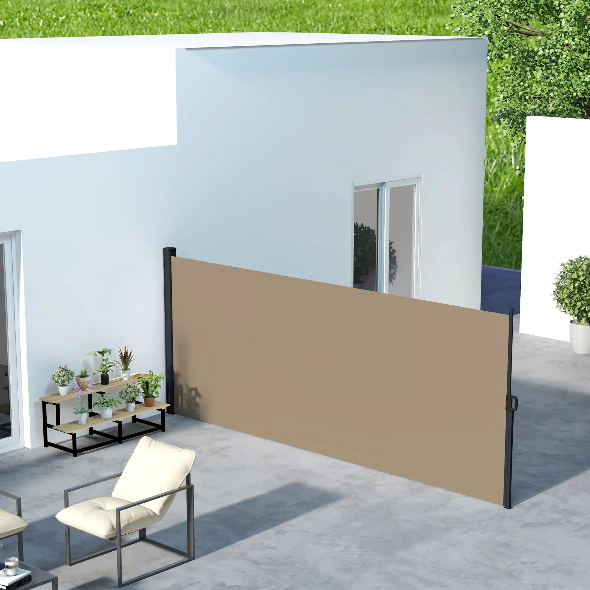 13' x 5' Retractable Side Awning, Outdoor Privacy Screen, Khaki Retractable Side Awning at Gallery Canada