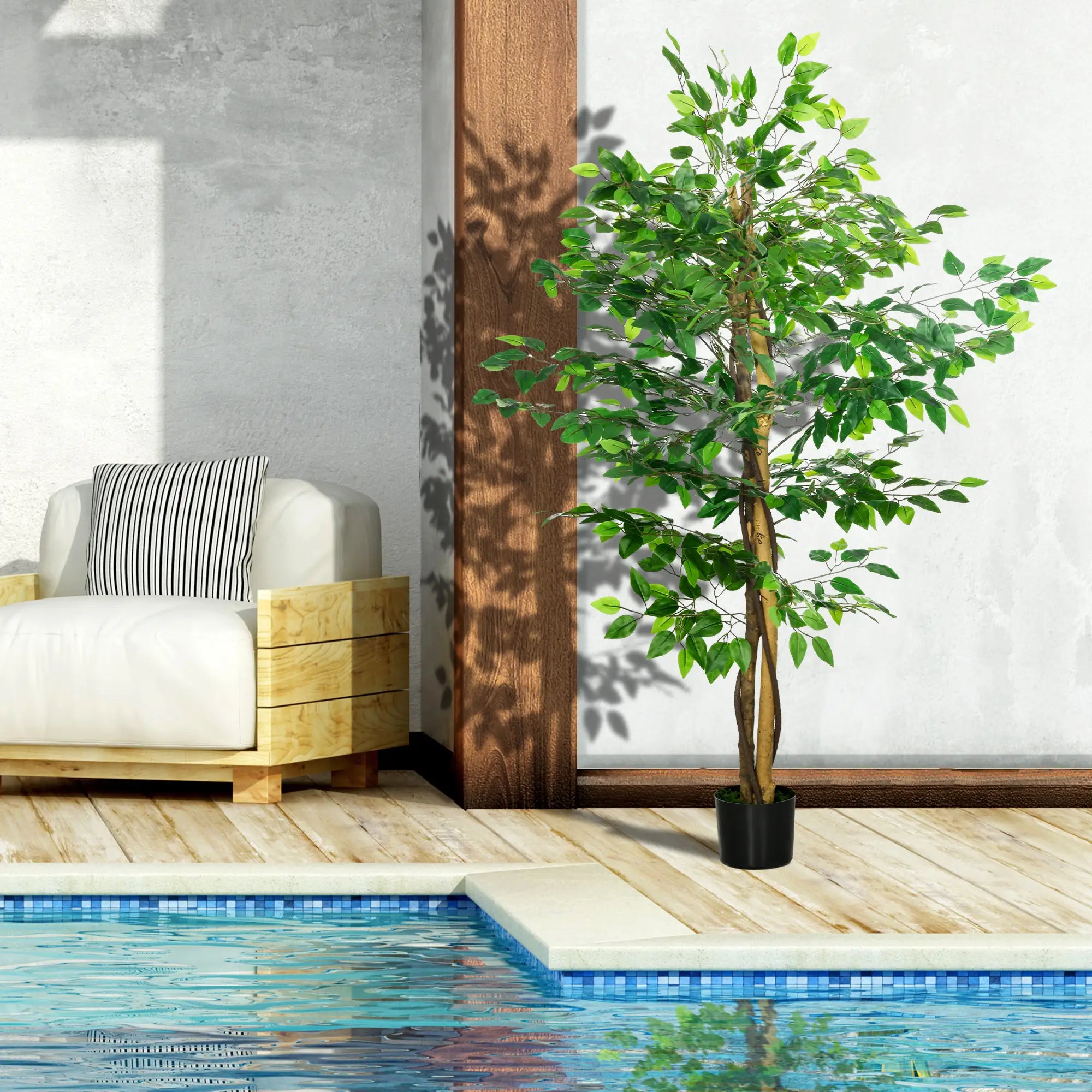 Set of 2 5ft Artificial Trees Ficus, Indoor Outdoor Fake Plants with Pot, for Home Decor Artificial Trees at Gallery Canada