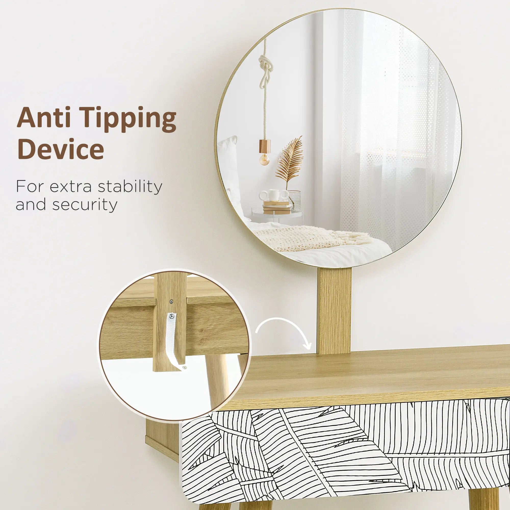 Vanity Desk With Mirror, Drawer, Adjustable Height, Wood Legs, Oak Dressing & Vanity Tables at Gallery Canada