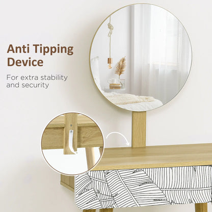 Vanity Desk With Mirror, Drawer, Adjustable Height, Wood Legs, Oak Dressing & Vanity Tables at Gallery Canada