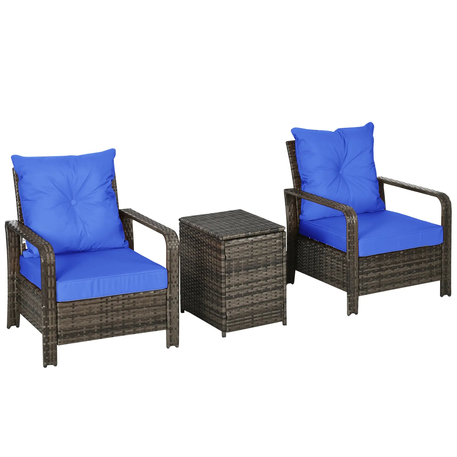 3-Piece Wicker Patio Set, Rattan Bistro with Storage Table, Thickened Cushions, Blue Bistro Sets at Gallery Canada