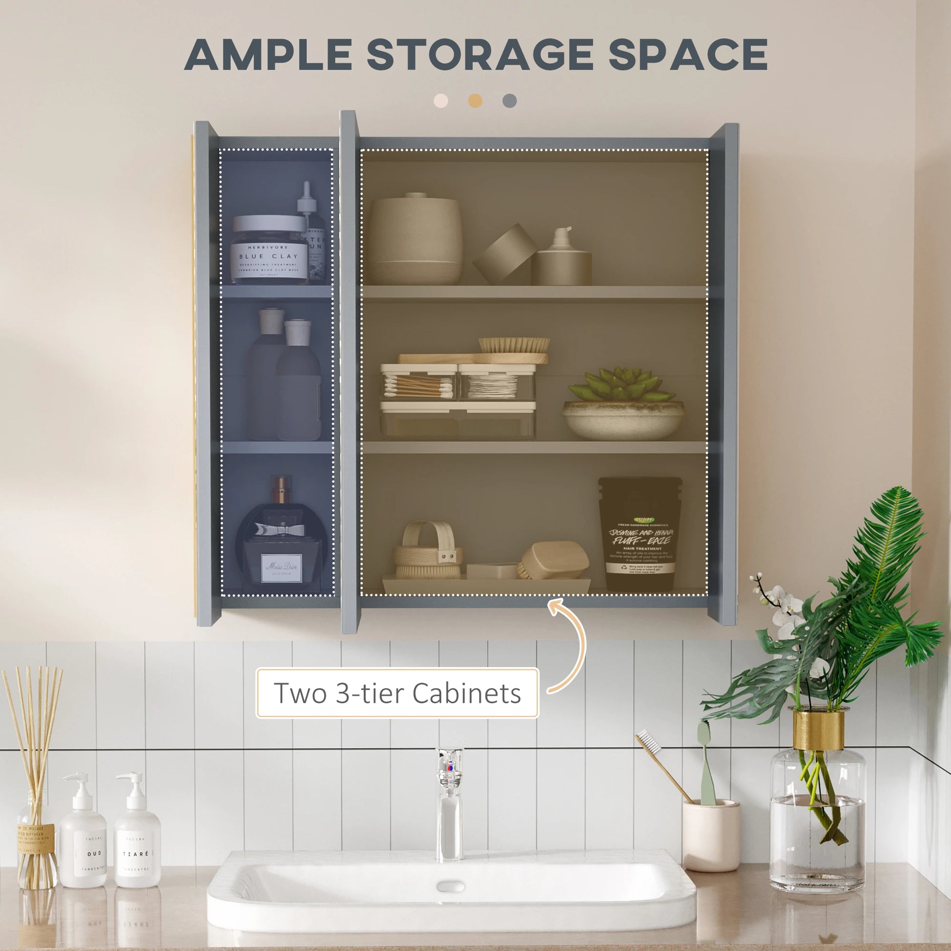 Wall Mounted Medicine Cabinet, Mirror, 3 Doors, Adjustable Shelves, Gray Mirror Medicine Cabinets at Gallery Canada