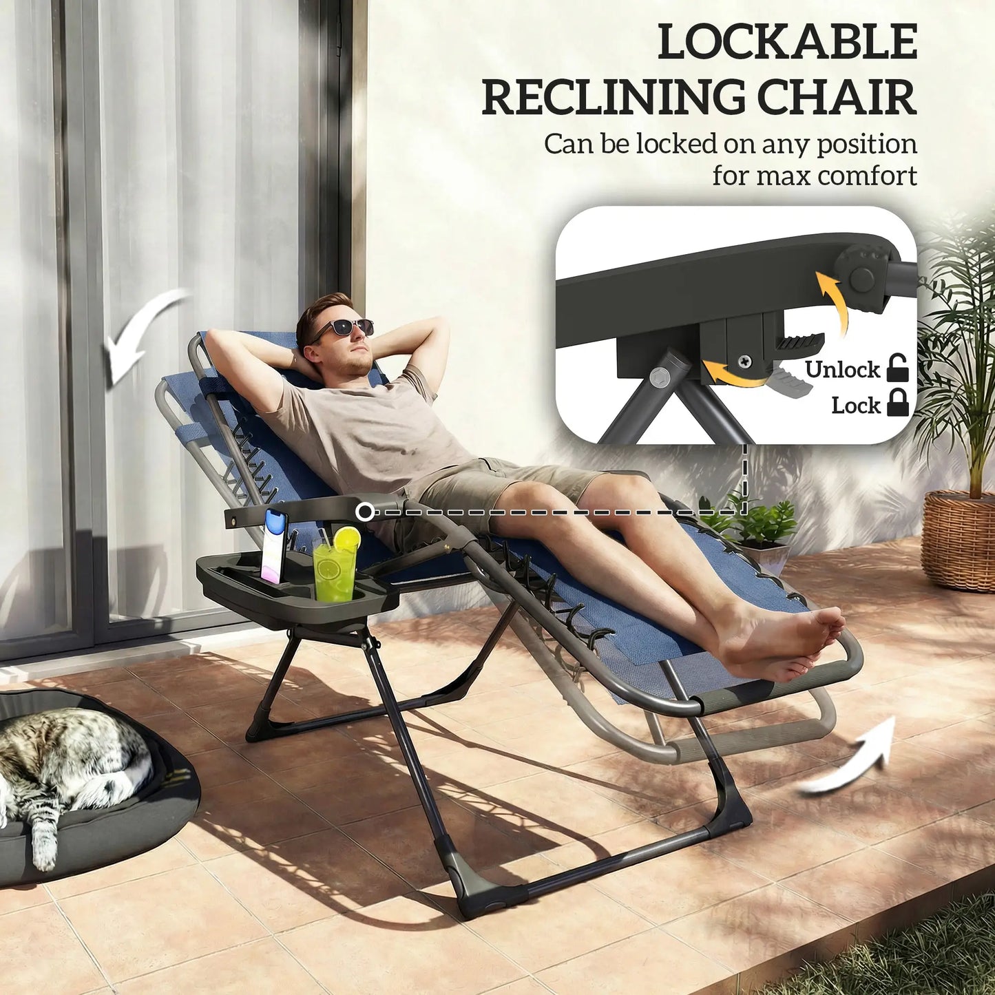 Zero Gravity Chair Set Of 2, Folding Reclining Outdoor Lounge Chair, Dark Blue Lounger Chairs at Gallery Canada