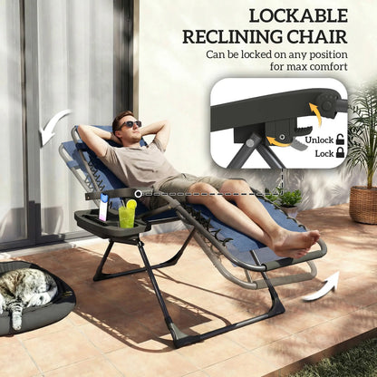Zero Gravity Chair Set Of 2, Folding Reclining Outdoor Lounge Chair, Dark Blue Lounger Chairs at Gallery Canada