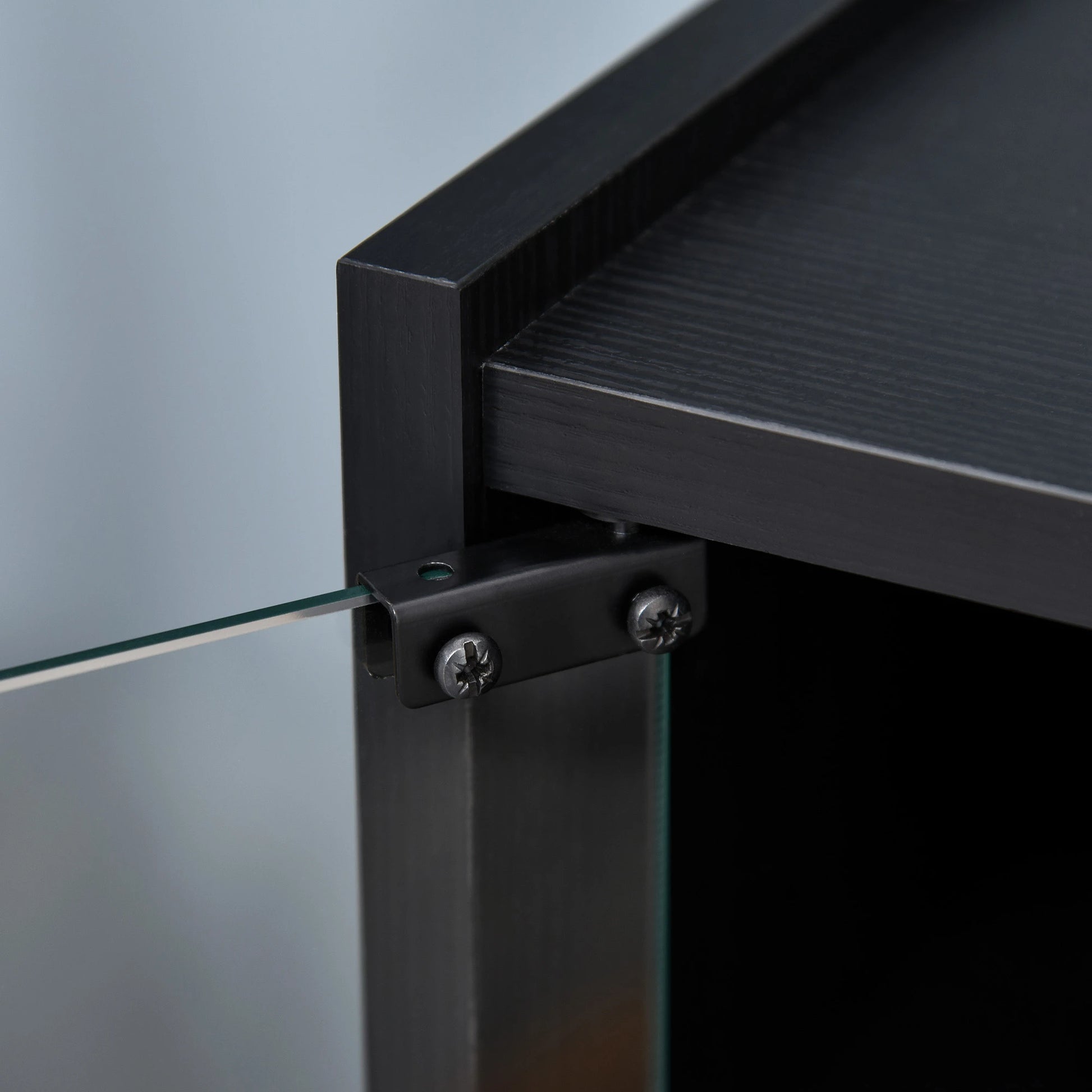 5-Tier AV Media Stand, Push Open Glass Doors, Adjustable Shelves, Distressed, Black Storage Cabinets at Gallery Canada