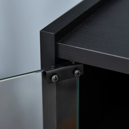 5-Tier AV Media Stand, Push Open Glass Doors, Adjustable Shelves, Distressed, Black Storage Cabinets at Gallery Canada