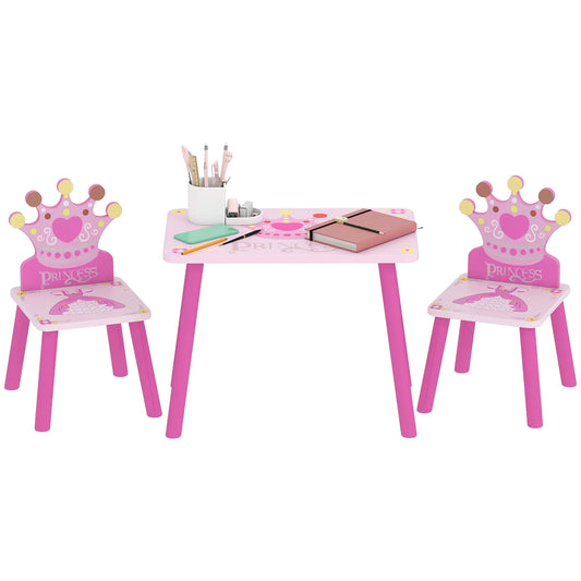 Kids Wooden Table Chair Set, Crown Pattern, Easy Clean, Age 2-4, Pink Kids Table Sets Pink at Gallery Canada