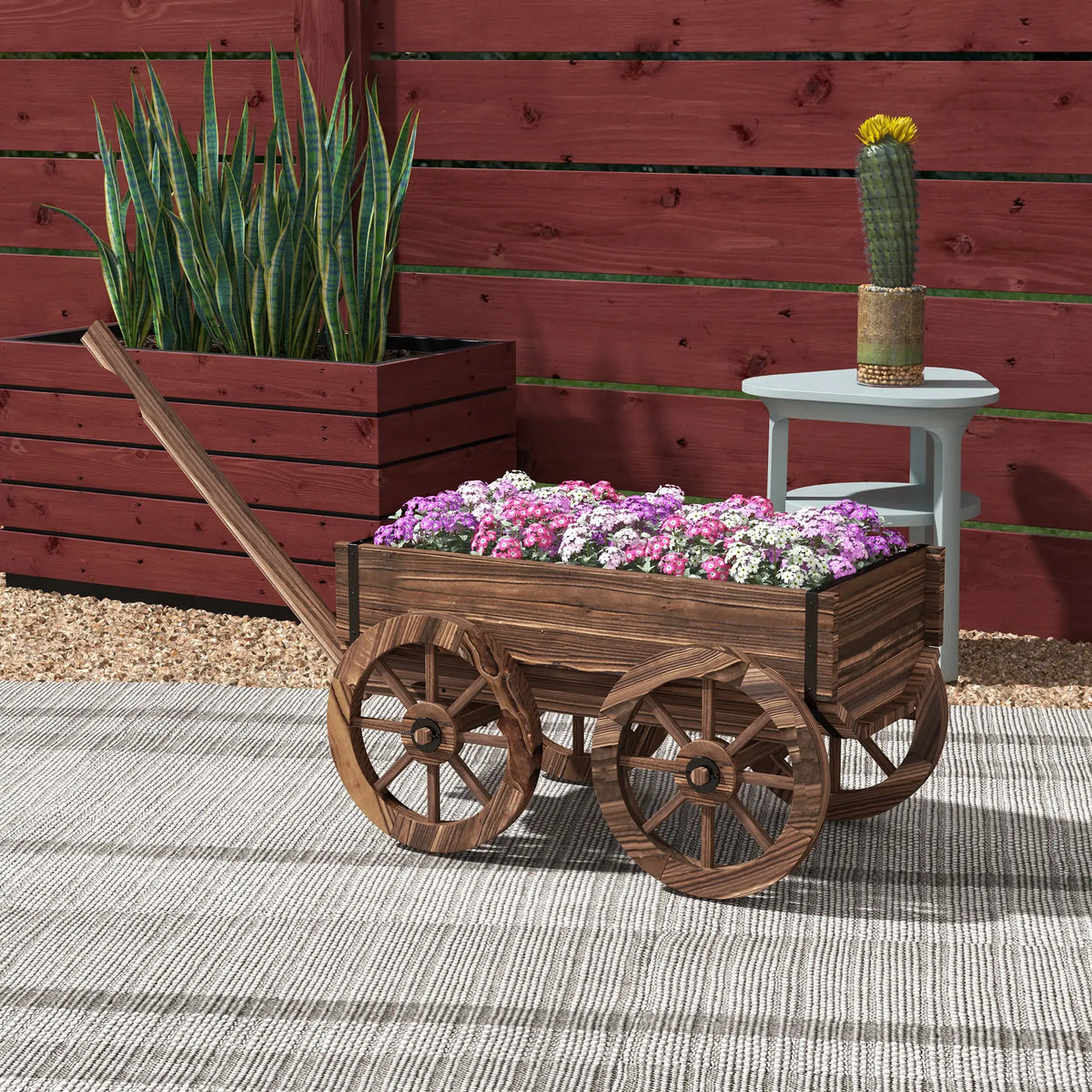 Wooden Wagon Planter Box, Raised Garden Bed, Carbonized Elevated Garden Beds at Gallery Canada