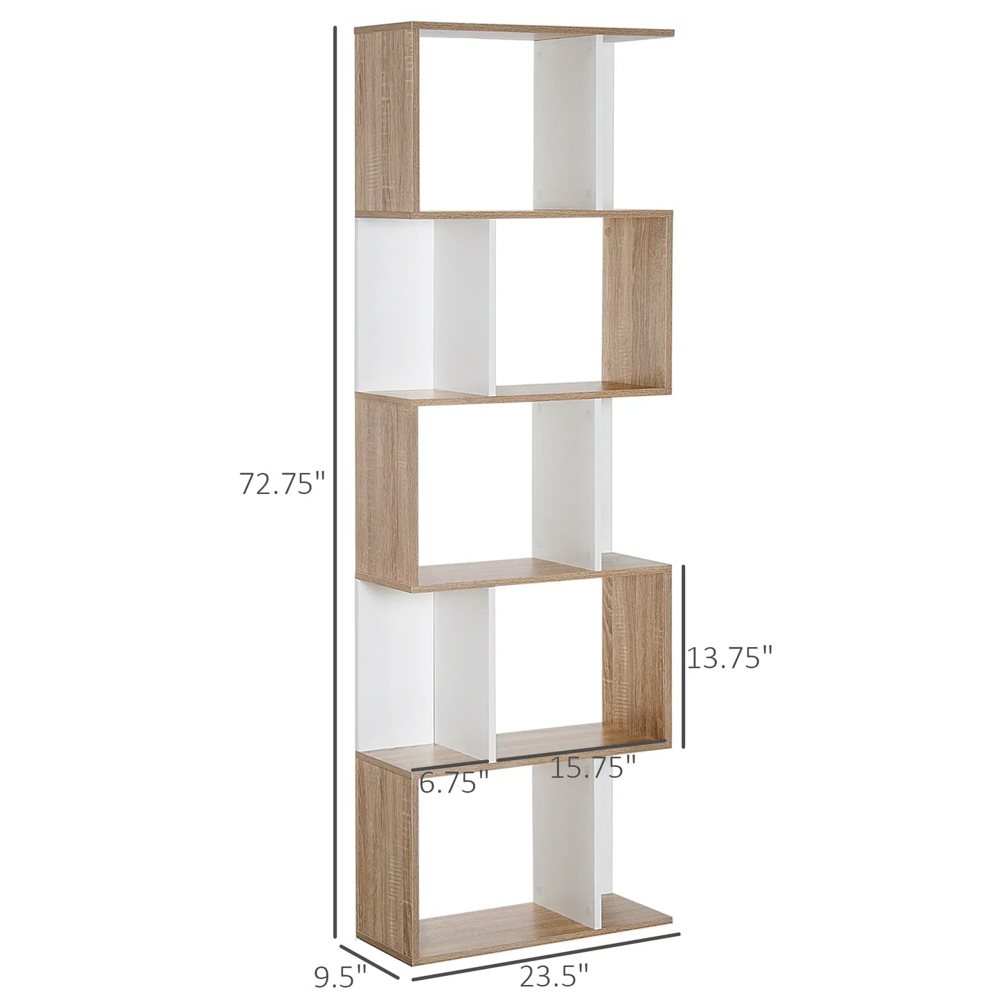 5-Tier Geometric Bookcase, Modern Room Divider, White Display Bookshelves at Gallery Canada