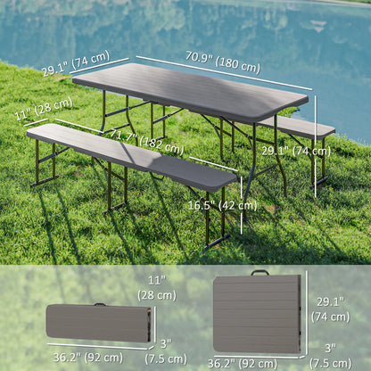 6FT 3PCS Faux Rattan Camping Table Bench Set, Brown Picnic Tables & Camping Chairs at Gallery Canada