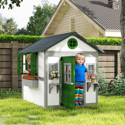 Wooden Playhouse With Door, Windows, Planter Pots, Boxes, White Play Houses at Gallery Canada