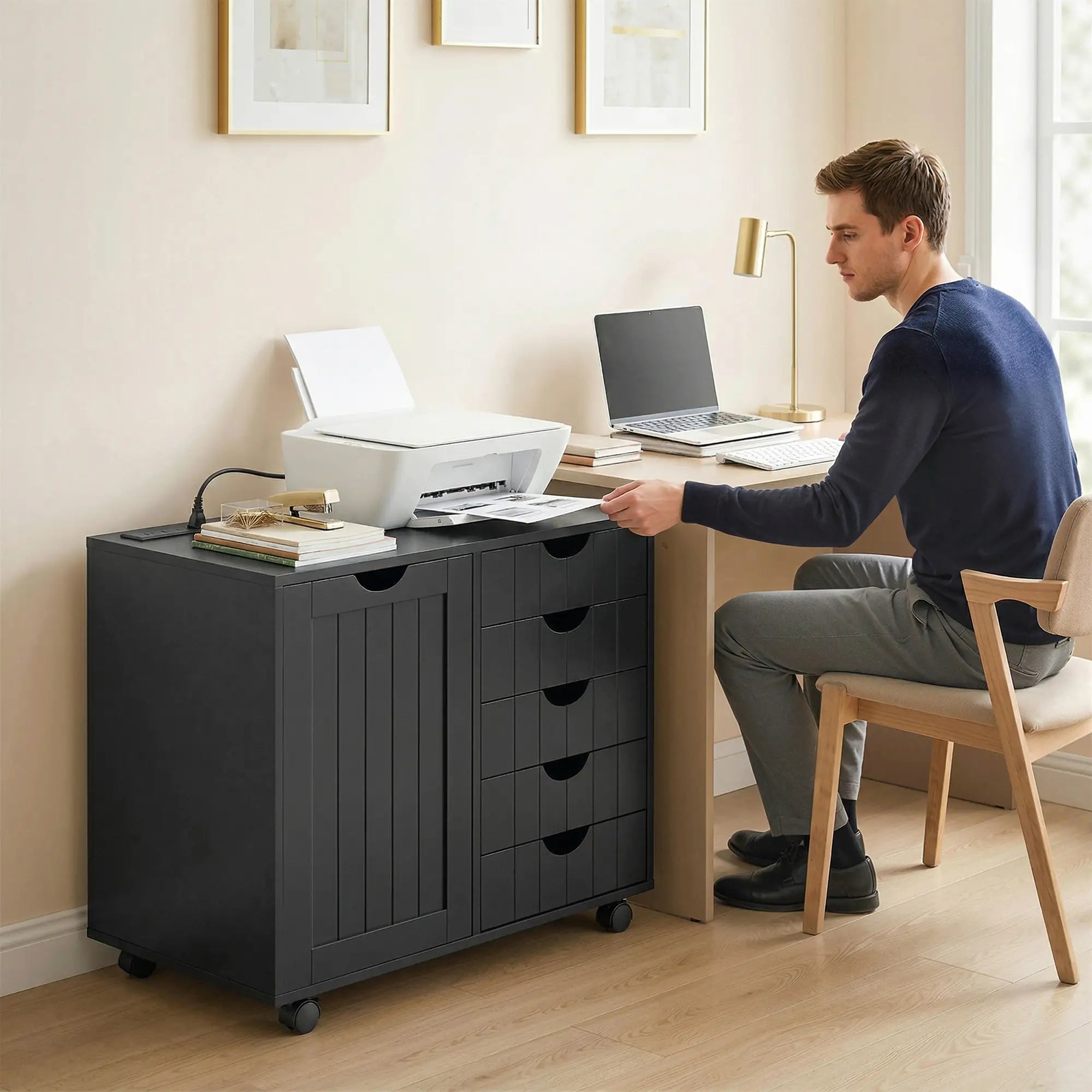 Mobile Lateral Filing Cabinet with 5 Drawers, Printer Stand, Black Office Cabinets & Cupboards at Gallery Canada