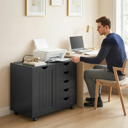 Mobile Lateral Filing Cabinet with 5 Drawers, Printer Stand, Black Office Cabinets & Cupboards at Gallery Canada