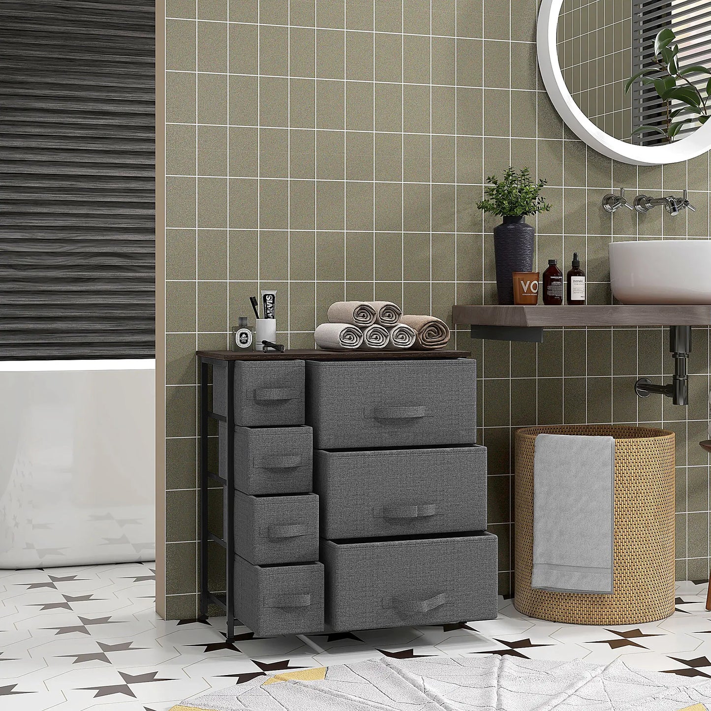 7 Drawer Dresser, Metal Frame, Fabric, Dark Grey Storage Cabinets at Gallery Canada