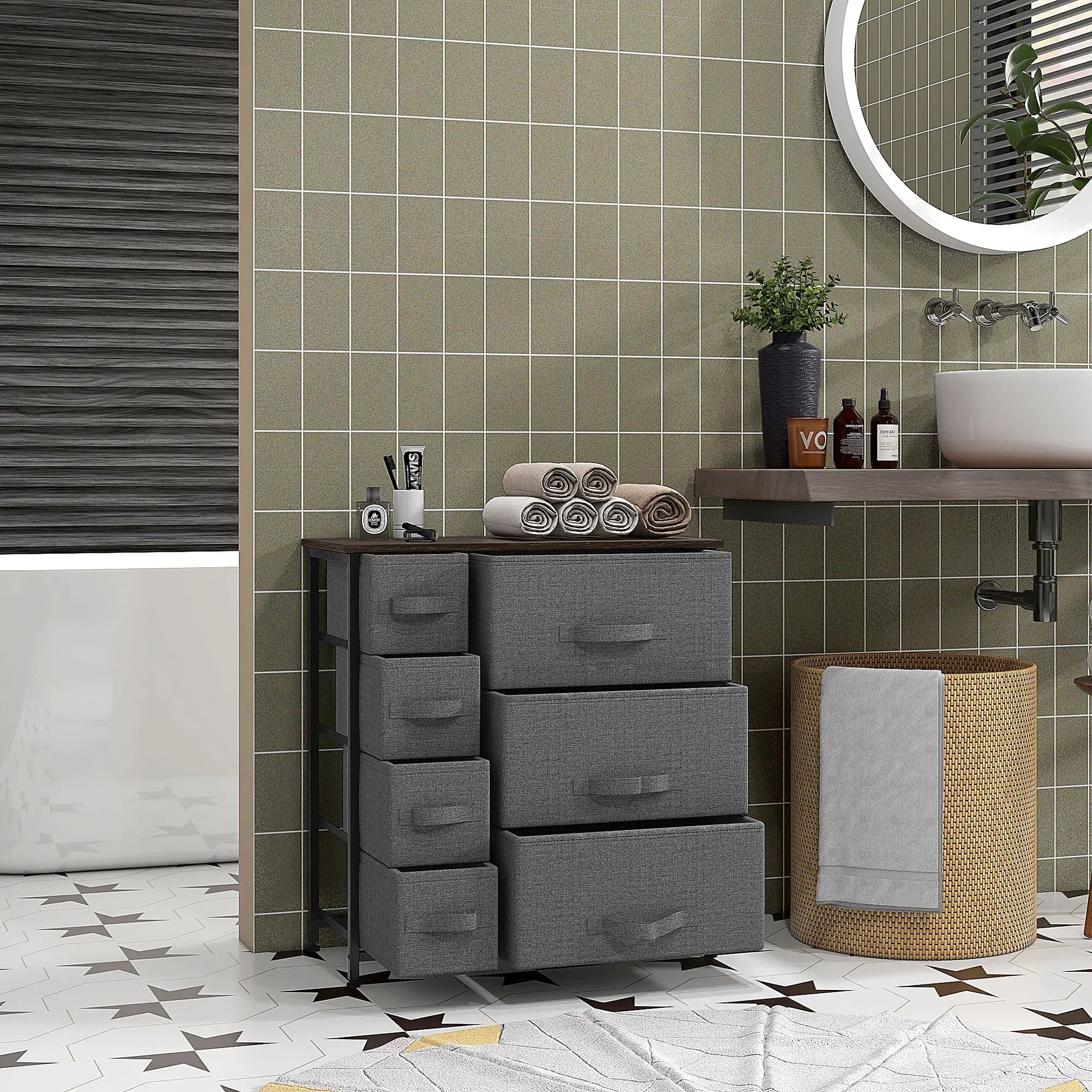 7 Drawer Dresser, Metal Frame, Fabric, Dark Grey Storage Cabinets at Gallery Canada