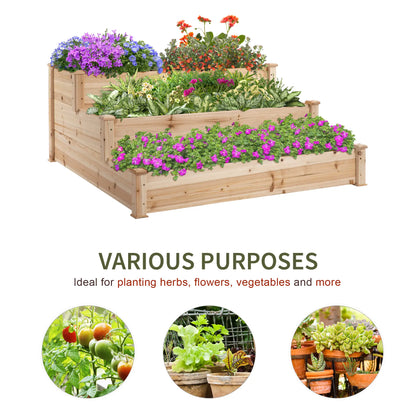 49x49x22 Inch 3-Tier Raised Garden Bed, Wooden Planter Kit, Natural Wooden Planter Boxes at Gallery Canada