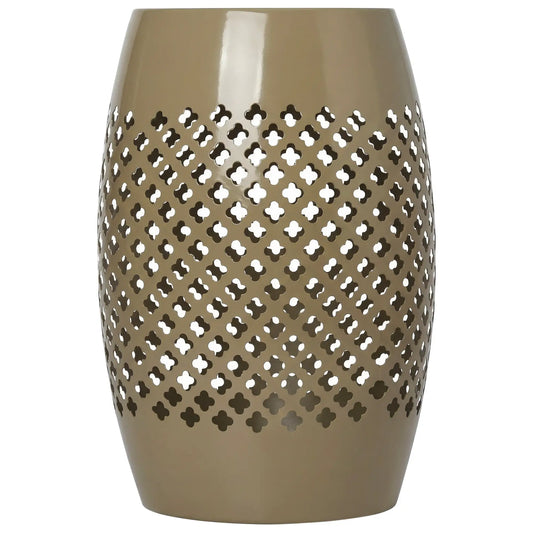 12.4" Steel Patio End Table, Round Hollow Drum Side Table, Khaki Patio Side Tables Khaki at Gallery Canada