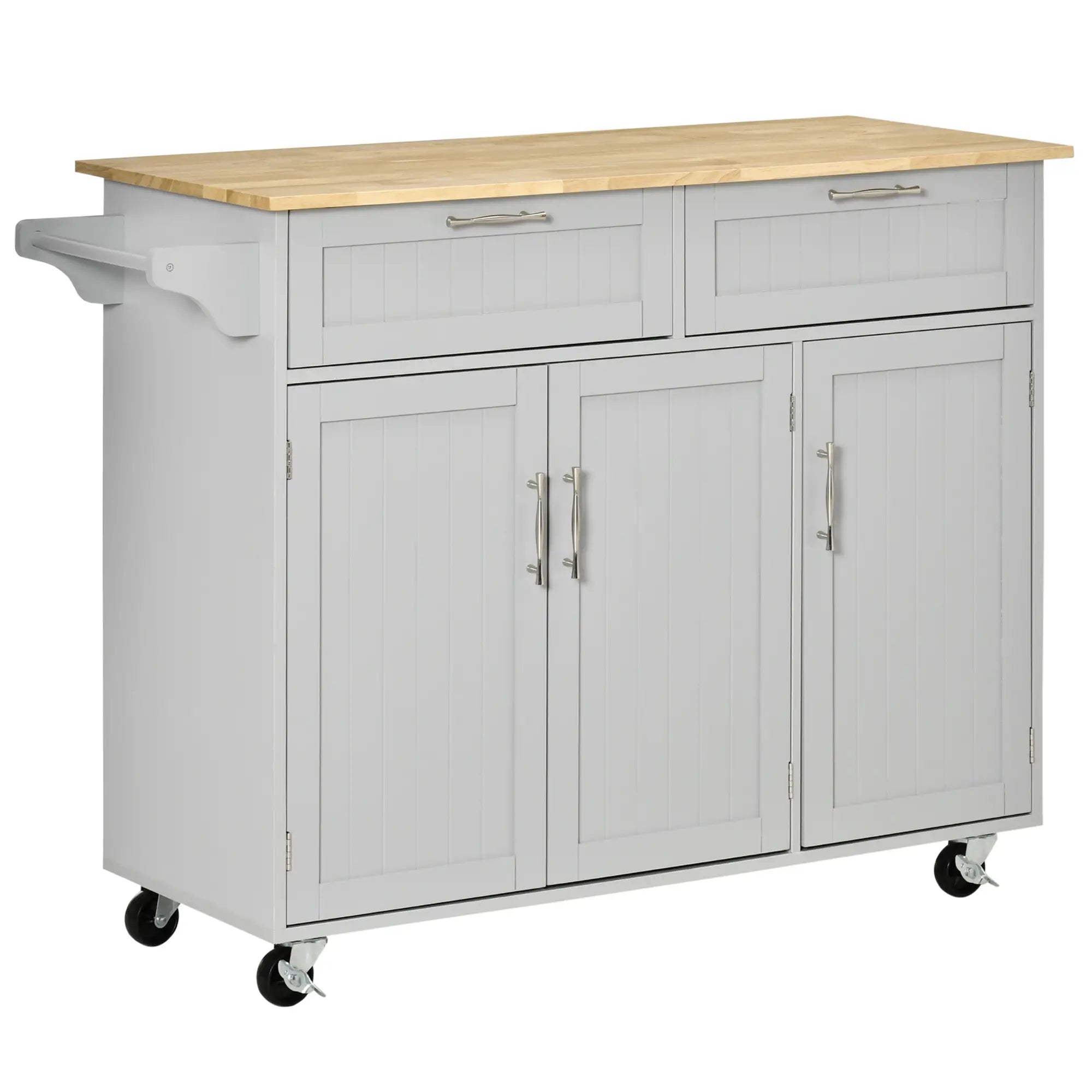 Rolling Kitchen Island, Cart with 2 Drawers, 3 Door Cabinets, 3-Doors, Grey Kitchen Islands & Kitchen Carts Grey at Gallery Canada