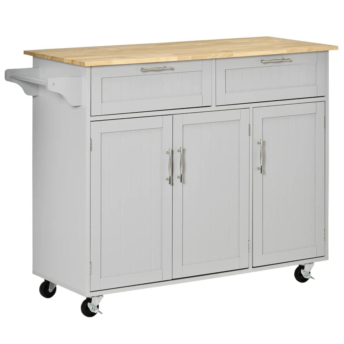 Rolling Kitchen Island, Cart with 2 Drawers, 3 Door Cabinets, 3-Doors, Grey Kitchen Islands & Kitchen Carts Grey at Gallery Canada
