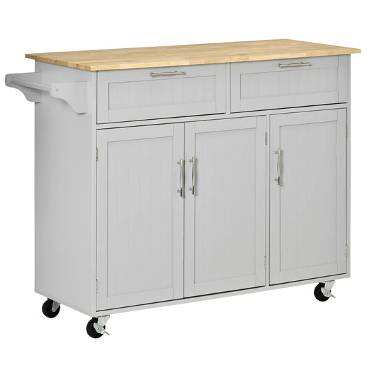 Rolling Kitchen Island, Cart with 2 Drawers, 3 Door Cabinets, 3-Doors, Grey Kitchen Islands & Kitchen Carts Grey at Gallery Canada