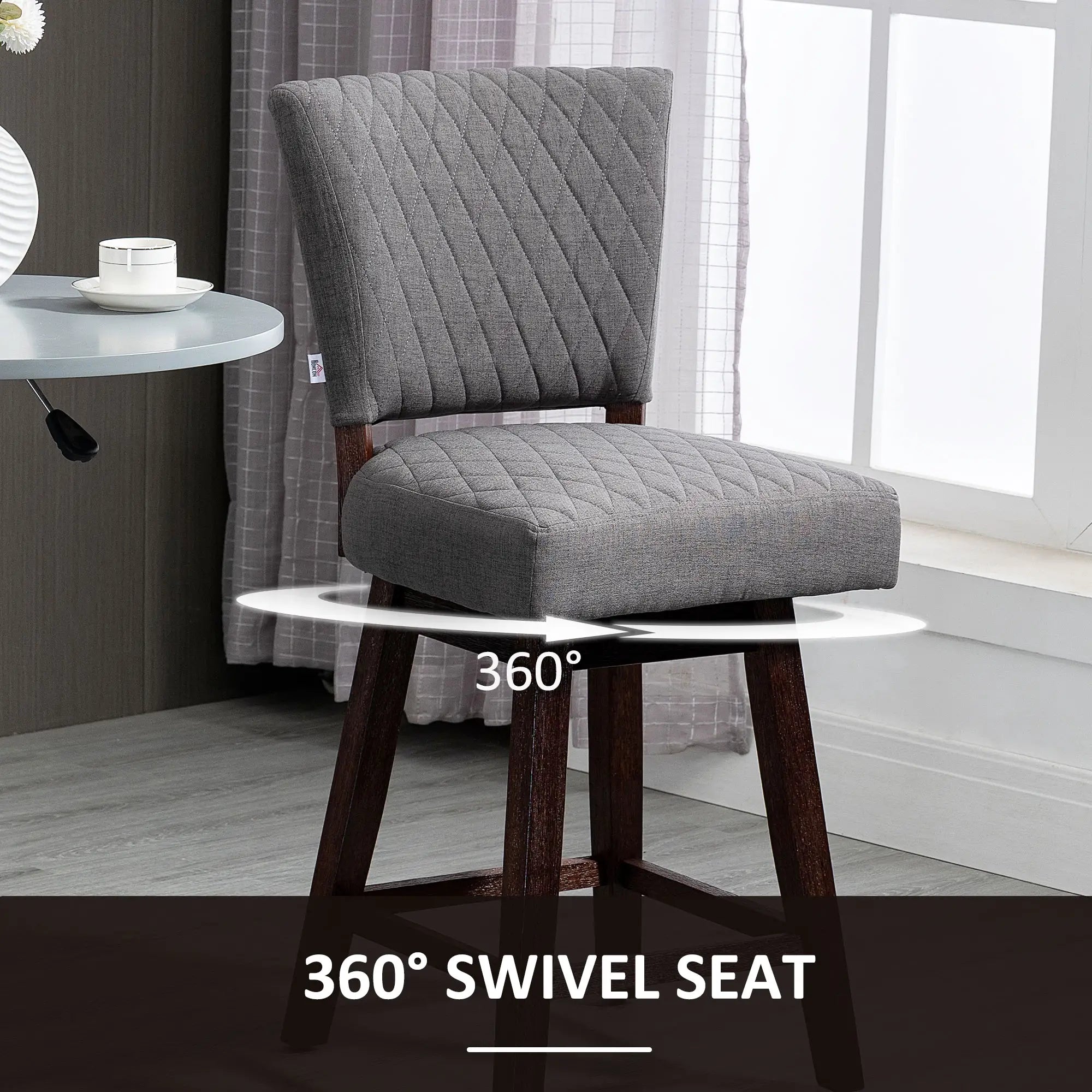 2 Swivel Bar Stools, Counter Height, Wood Legs, Footrests, Dark Grey Bar Stools at Gallery Canada