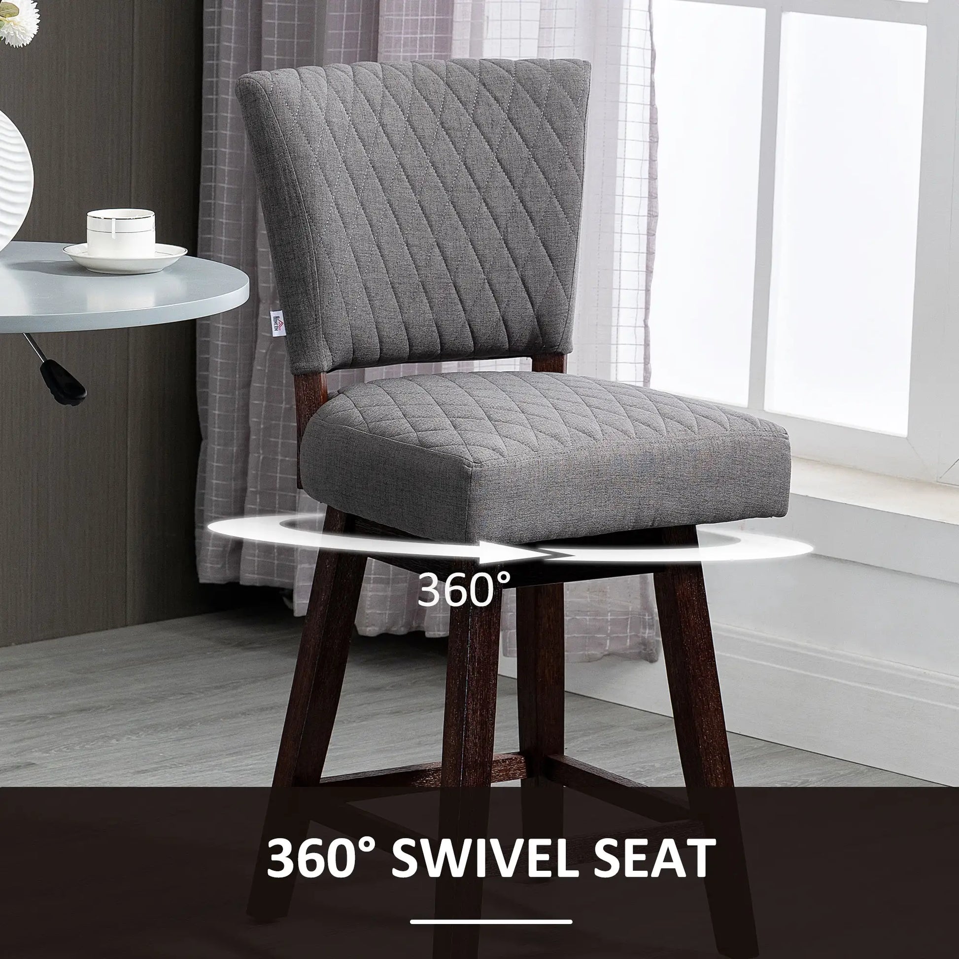 2 Swivel Bar Stools, Counter Height, Wood Legs, Footrests, Dark Grey Bar Stools at Gallery Canada